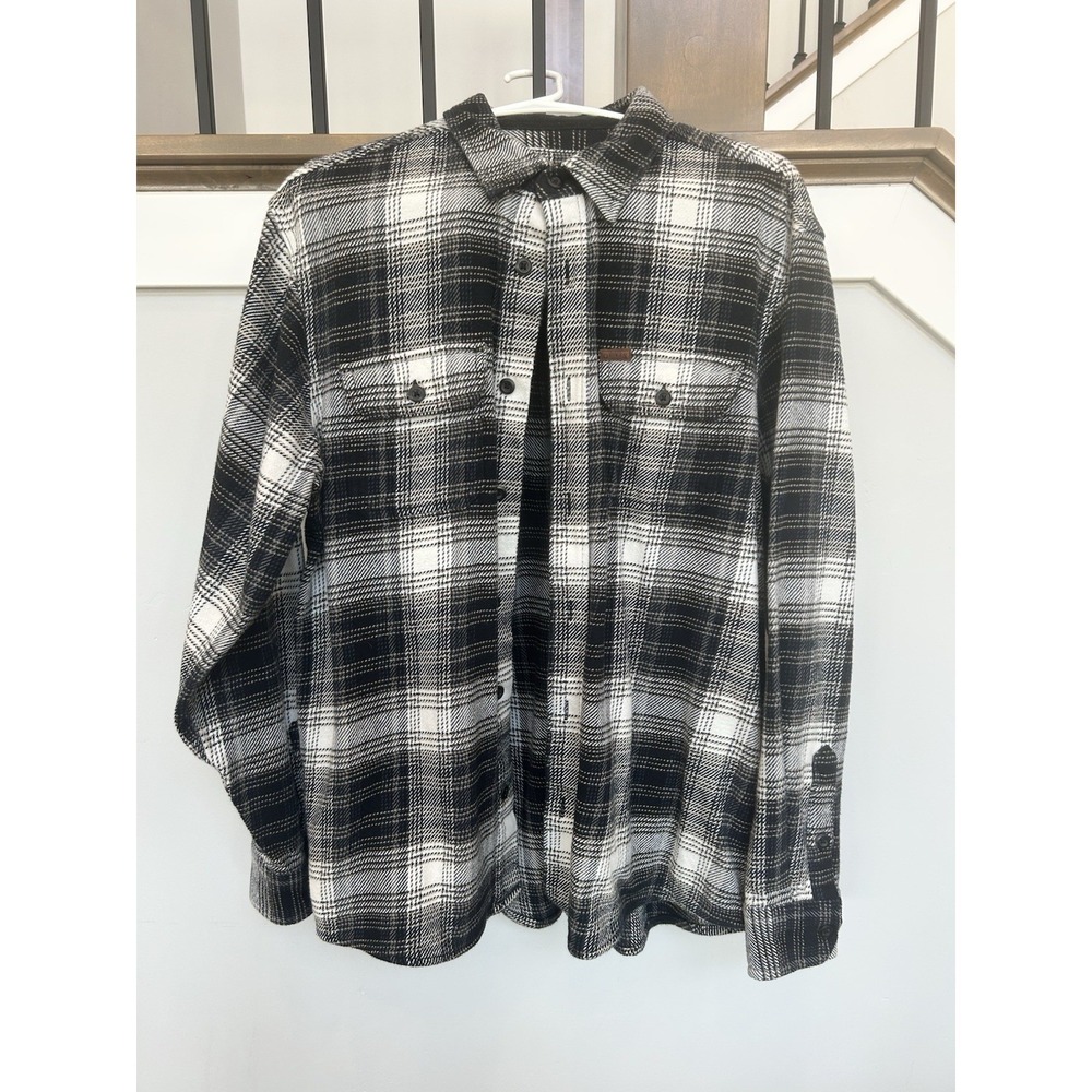 Orvis Flannel‎ Shacket Mens Large Black White Plaid Lightweight Shirt Jacket